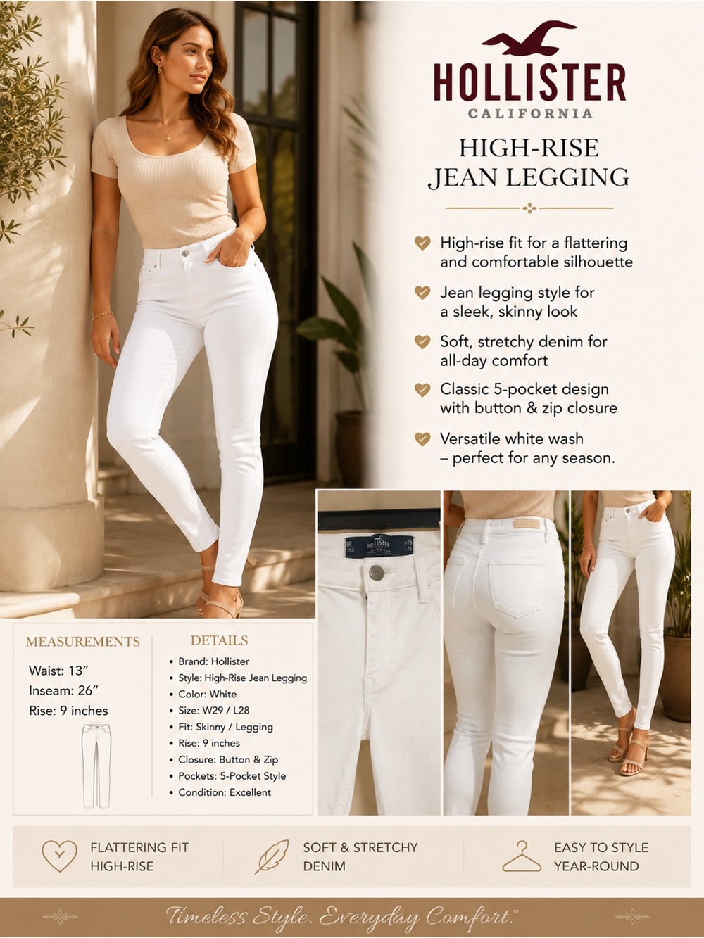 Hollister High-Rise Jean Legging in White Wash